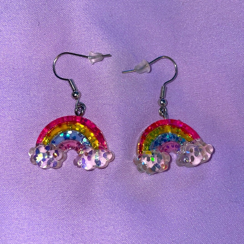 Rainbow Glitter Earrings Pride Jewelry Cute Kawaii Kidcore